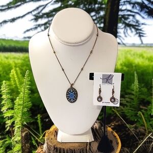 Anne Koplik Designs‎ Necklace Earrings Set Swarovski Crystal Blue Color USA Made